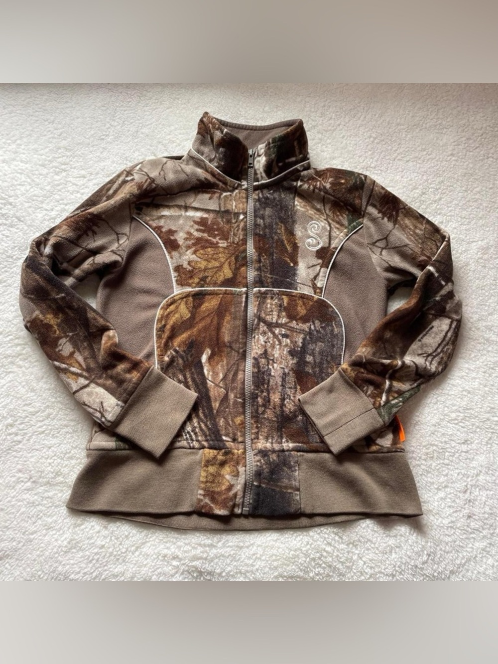 Fleece Camo Zip Up Sweatshirt Size XS Hunter Green Camouflage Sweater